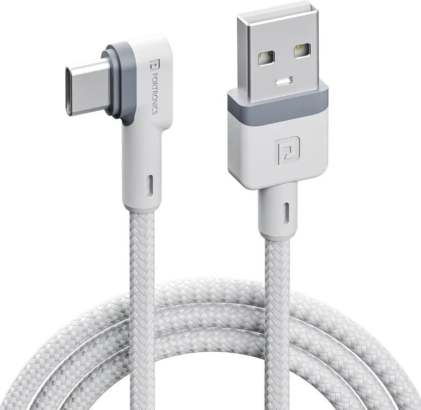 Portronics USB Type C Cable 3 A 1.2 m Konnect L POR-1403 (Compatible with All Phones With Type C port, White, One Cable)