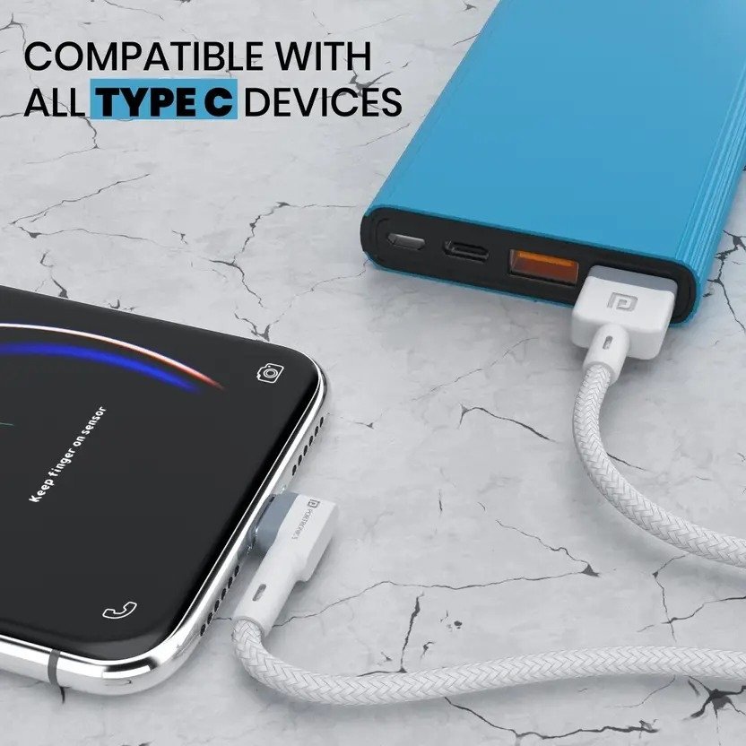 Portronics USB Type C Cable 3 A 1.2 m Konnect L POR-1403 (Compatible with All Phones With Type C port, White, One Cable) - Image 2